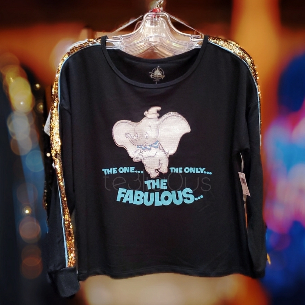 DISNEY PARKS DUMBO SEQUIN LONG SLEEVE TOP - Picture 4 of 5